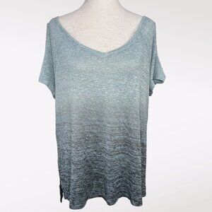 Juicy Couture Ombré Knit Short Sleeve V Neck Top Blue Gray XL